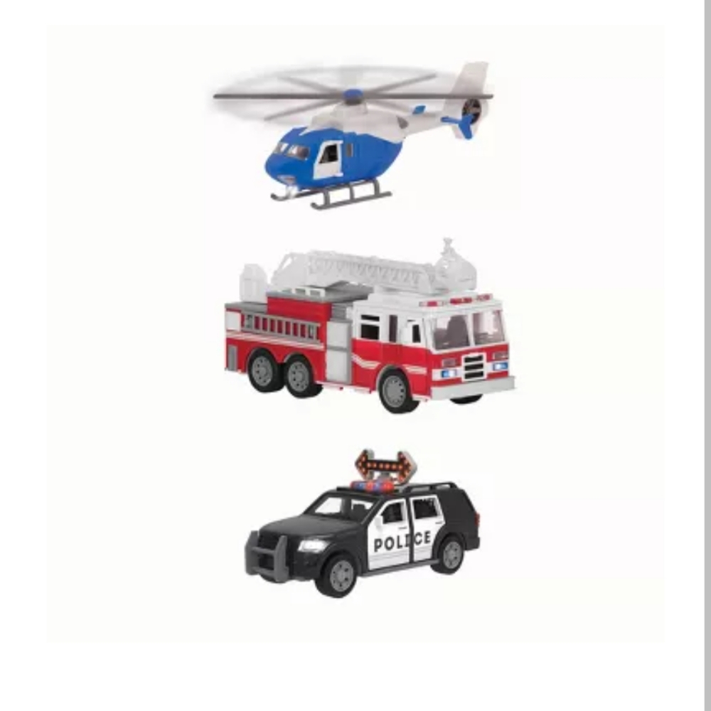 DRIVEN – Small Toy Emergency Vehicle Set – Micro Rescue Fleet - 3 pk